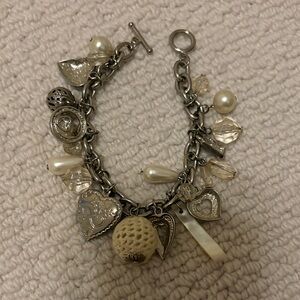 Silver Charm Bracelet with Cream Accents